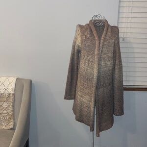 JOAN VASS wool mohair blend cardigan sweater with metallic threads.  Size large